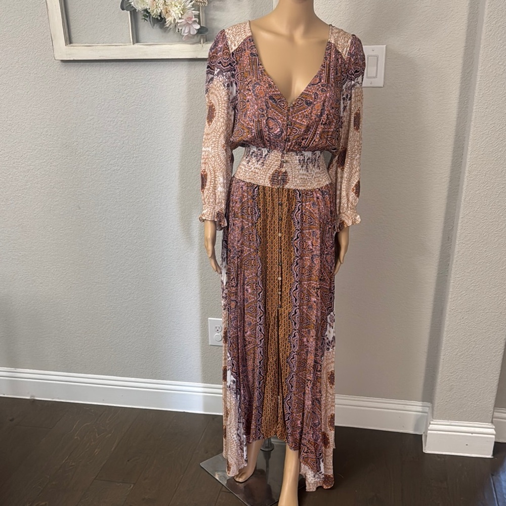 Free People Pink and Orange Ruffled Tiered Sundress